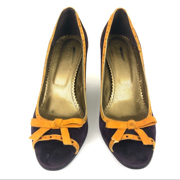 J. Crew Etta Suede Leather Peep Toe Wedge Heel - Picture 4 of 7